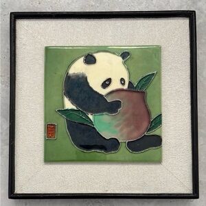 Panda Art Tile with Green and Brown Accents